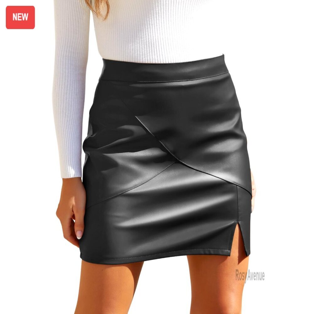 Faux Leather High Waist Bodycon Pencil Skirt with Built-in Shorts